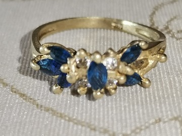 For sale: 14K geltono aukso žiedas su deimantais ir safyrais